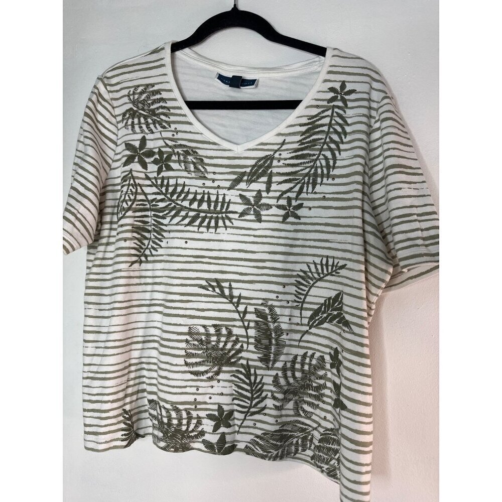 Karen Scott Women's XL Tropical Palm Shirt Resortwear Coastal Vacation Style